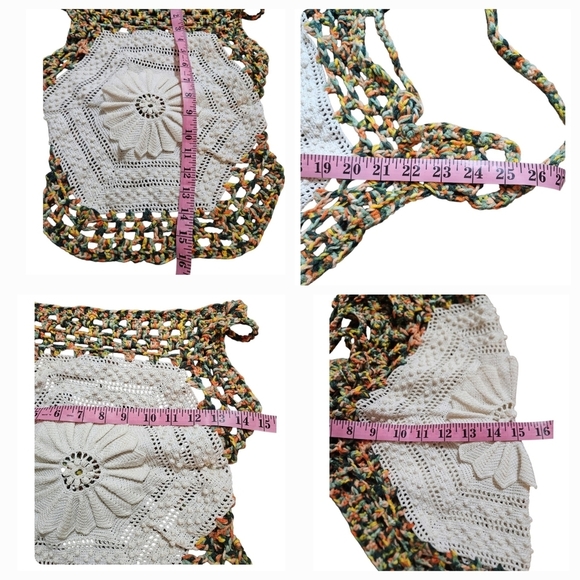 Hand Crafted Hexagon Silhouette Crochet Top Cotton & Acrylic Boho Multicolored - Picture 16 of 17